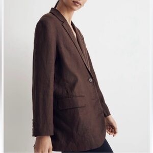 Madewell NWT Dark Brown Women's Linen Blazer Large Oversized Fit